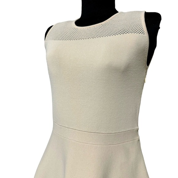 Ann Taylor Ivory Knit Sheer Mesh Yoke Sleeveless A-line Fit & Flare Dress size M - Picture 2 of 10